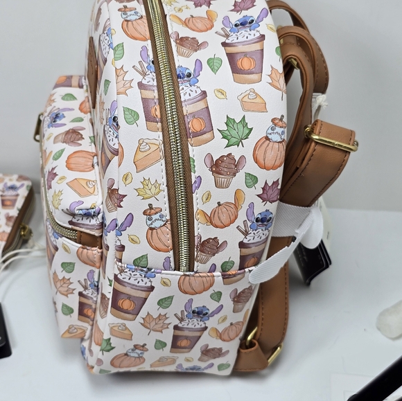 Loungefly Stitch Pumkin Spice Latte Mini Backpack Wallet Se Nwt - Picture 6 of 8